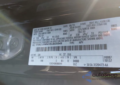 2024 Ford Escape St-Line z USA, uszkodzony, nr VIN 1FMCU9MN3RUB35549